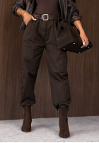 Bawełniane Nohavice mom fit z paskiem Casual Look khaki