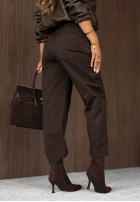 Bawełniane Nohavice mom fit z paskiem Casual Look khaki