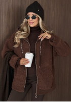 Bunda kożuszkiem s kapucňou i kieszeniami Warm Espresso čokoládová