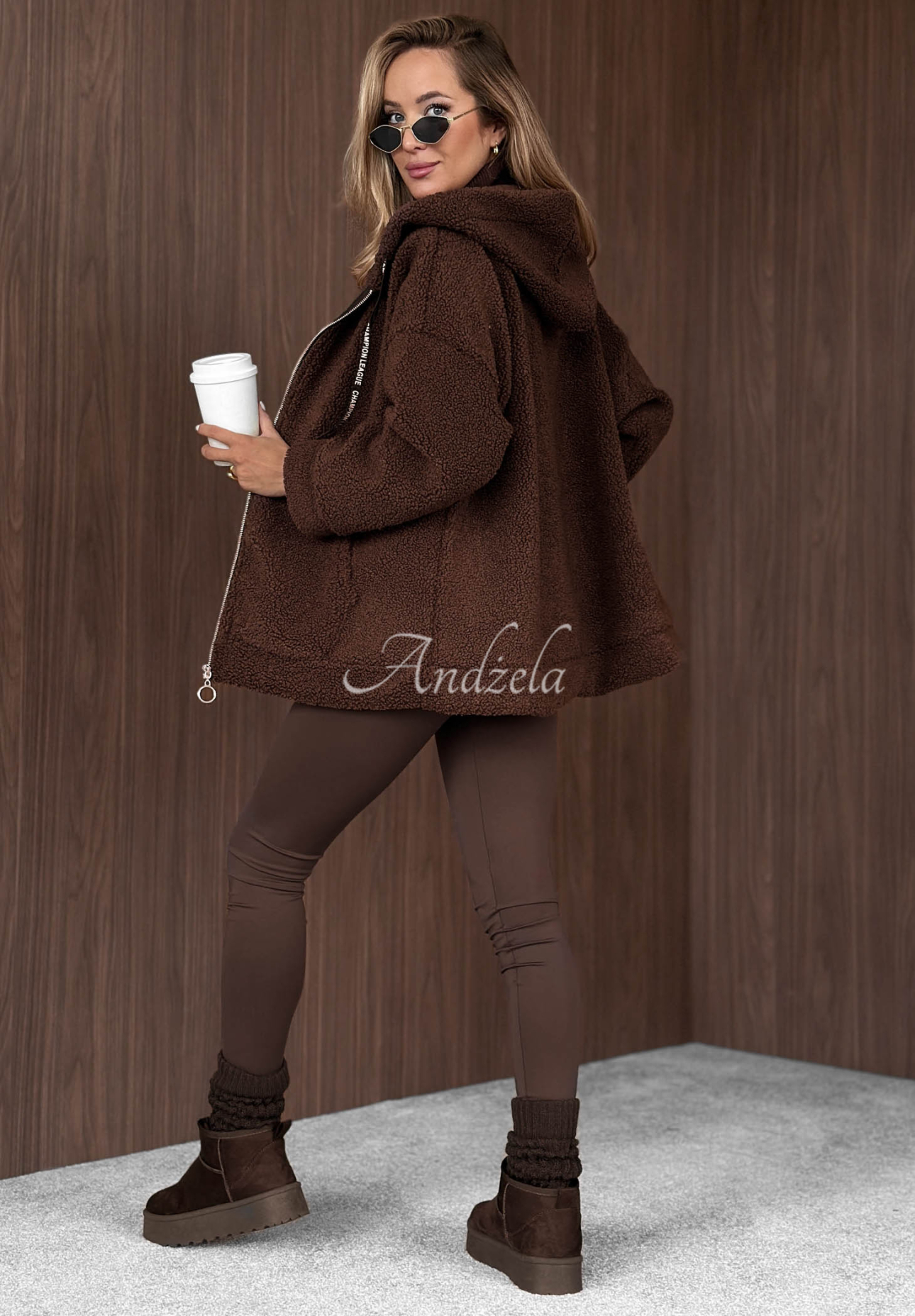 Bunda kožúšok s kapucňou a vreckami Warm Espresso čokoládová