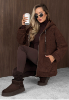 Bunda kożuszkiem s kapucňou i kieszeniami Warm Espresso čokoládová