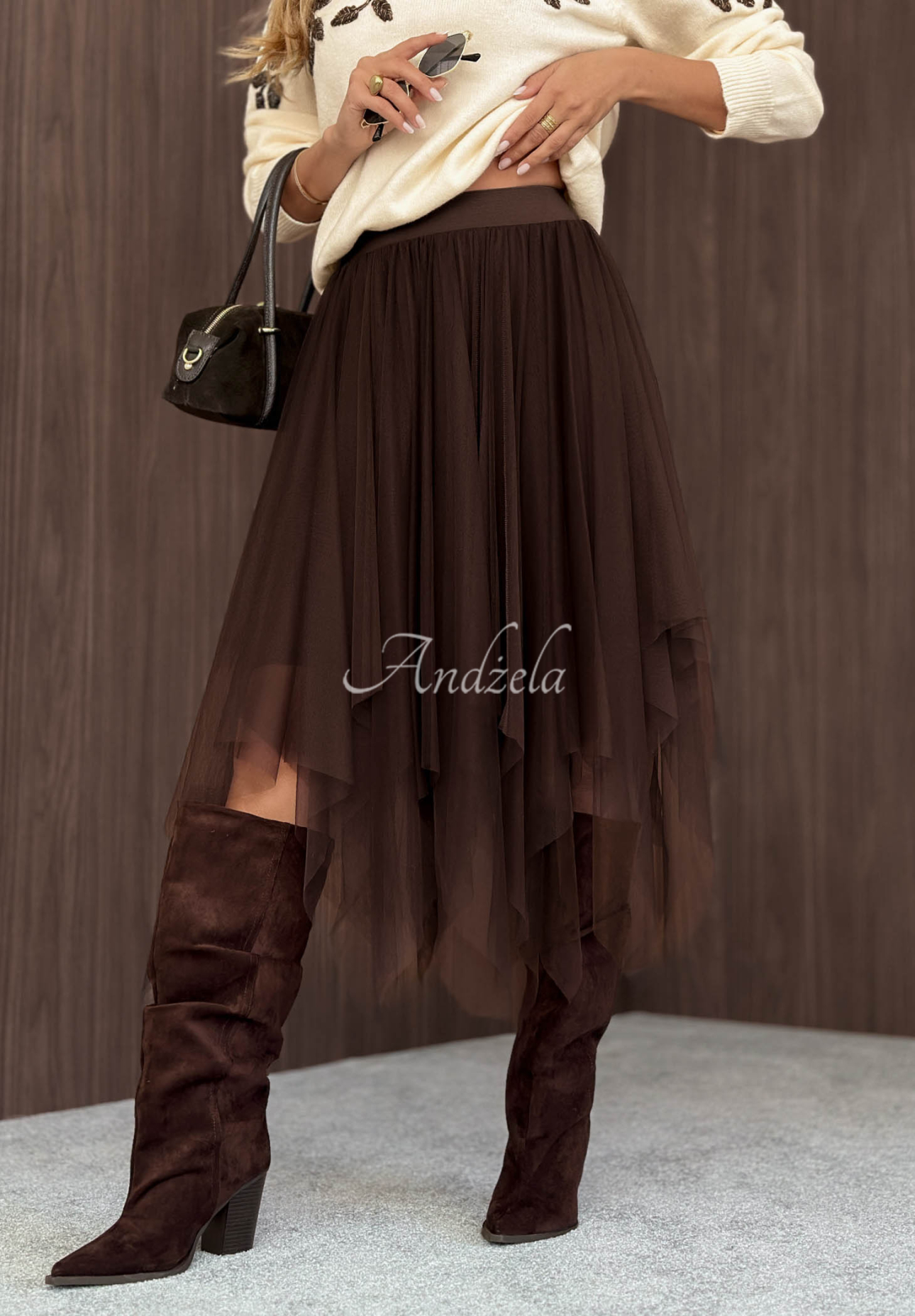 Tylová sukňa midi Style Affair čokoládová
