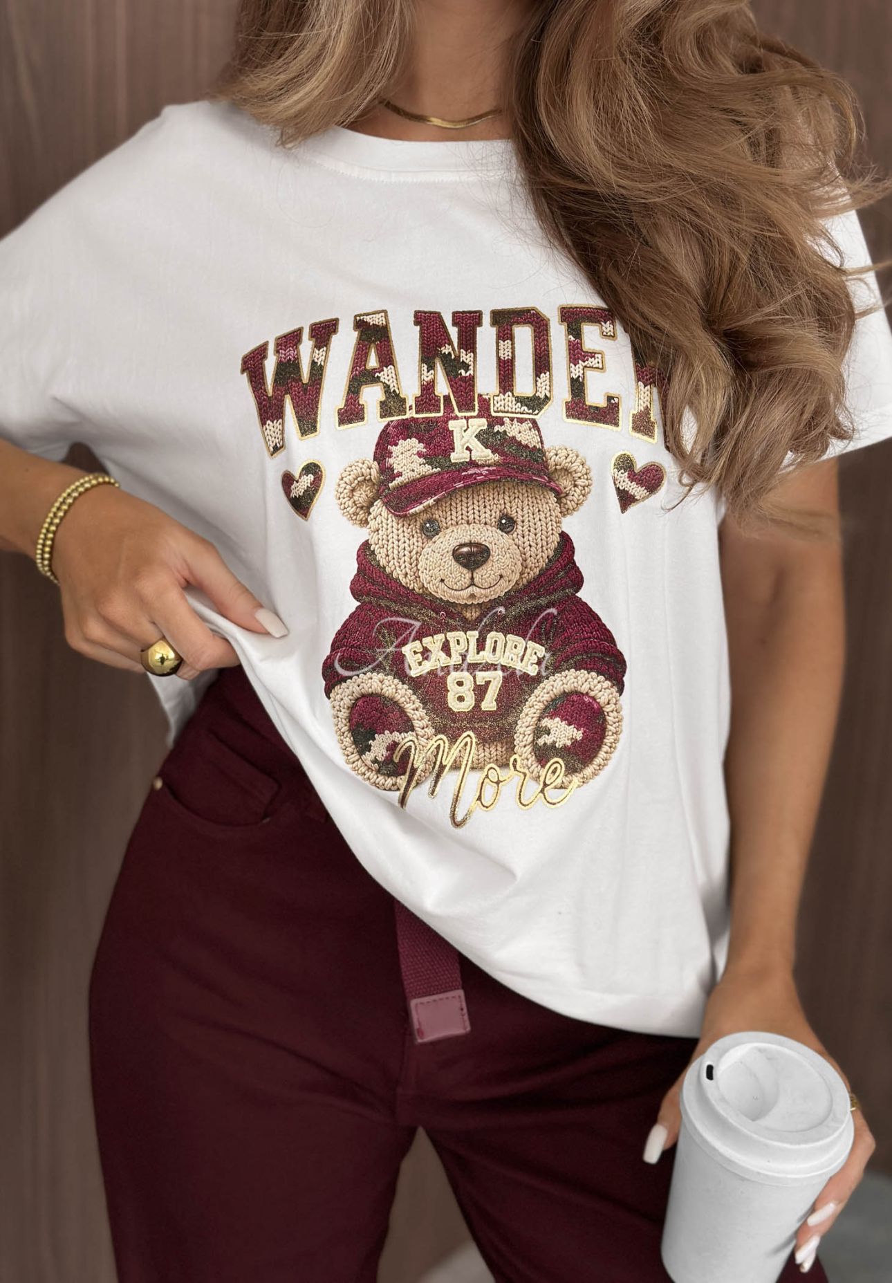 Bavlnené tričko s potlačou Wander Bear ecru