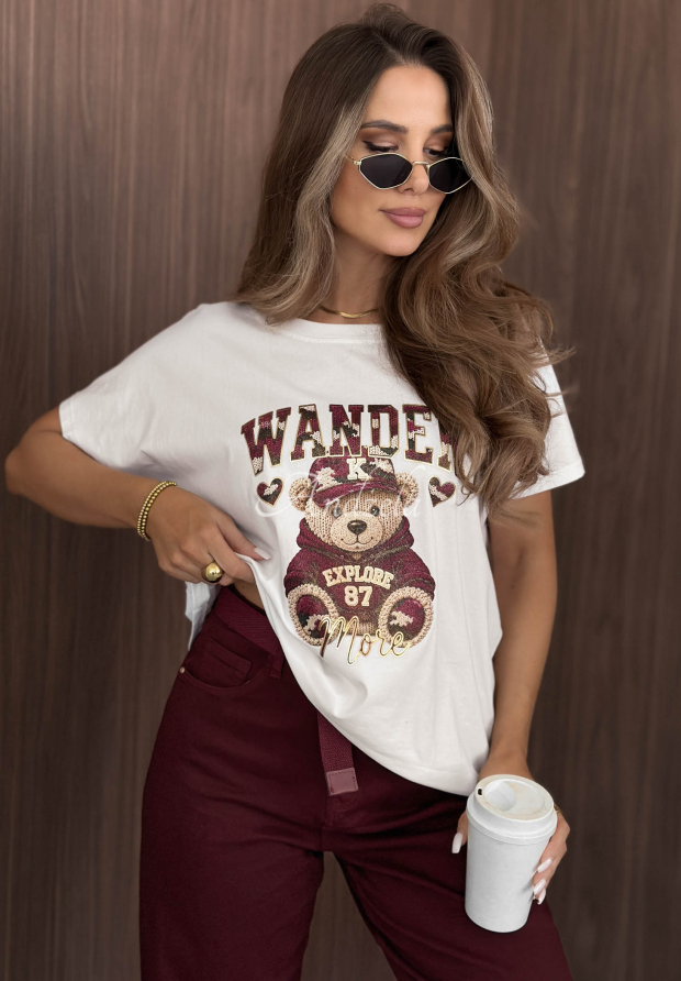 Bavlnen&eacute; tričko s potlačou Wander Bear ecru