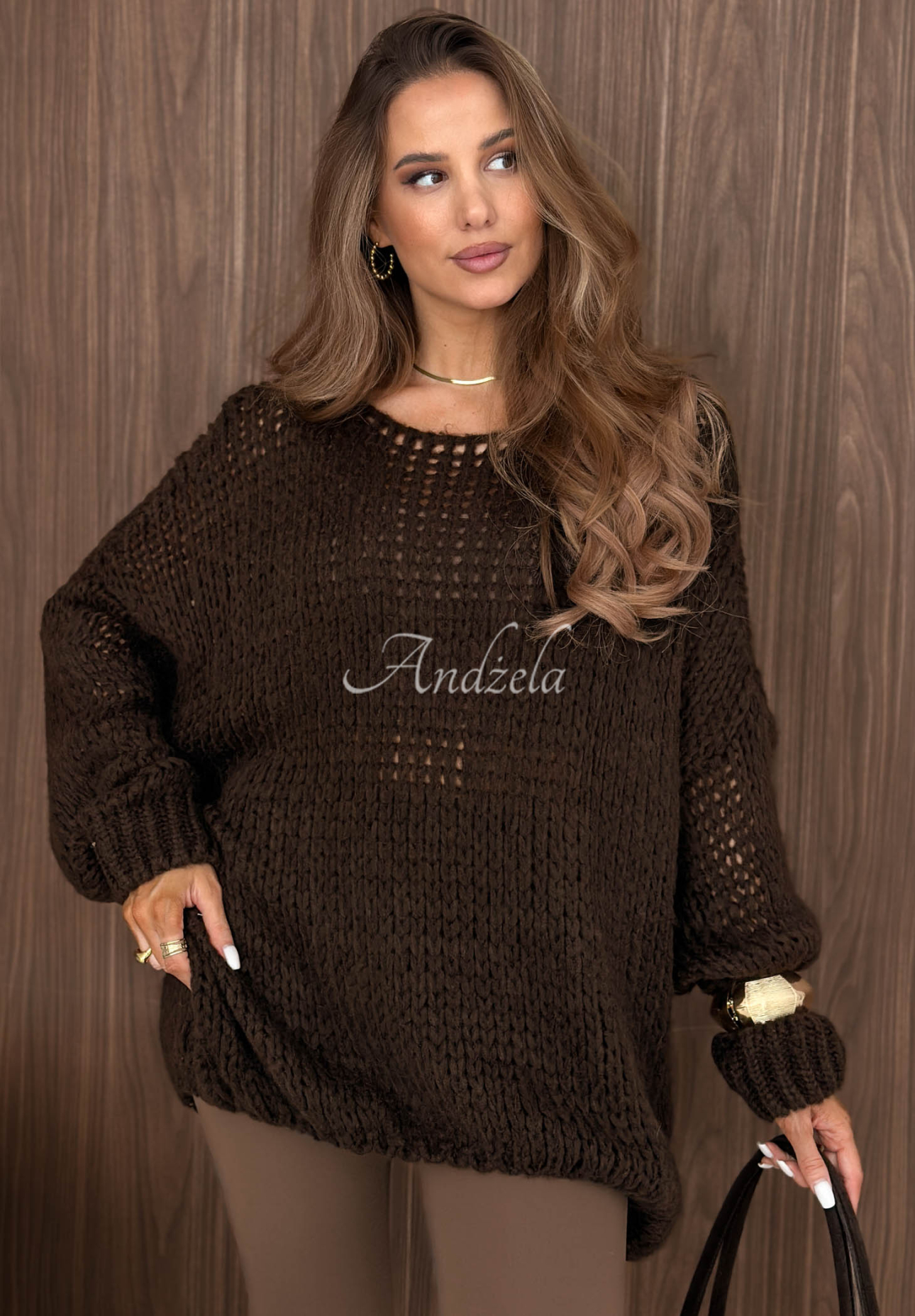 Mäkký sveter oversize s vlnou a viskózou Sugar Babe čokoládový