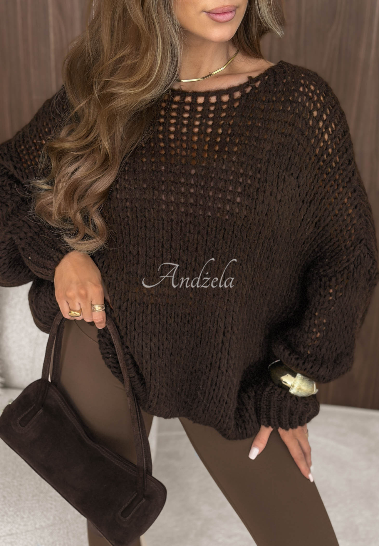 Mäkký sveter oversize s vlnou a viskózou Sugar Babe čokoládový
