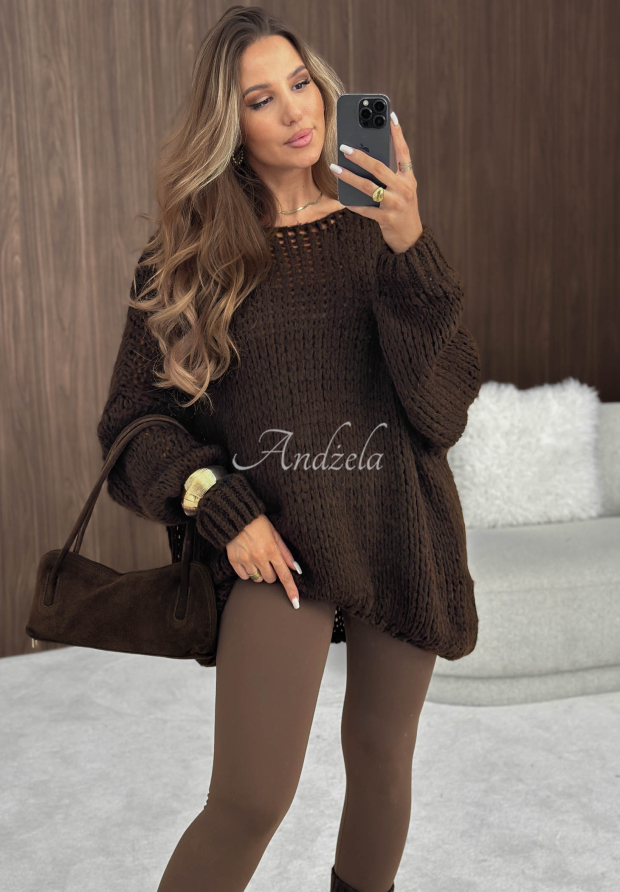 M&auml;kk&yacute; sveter oversize s vlnou a visk&oacute;zou Sugar Babe čokol&aacute;dov&yacute;