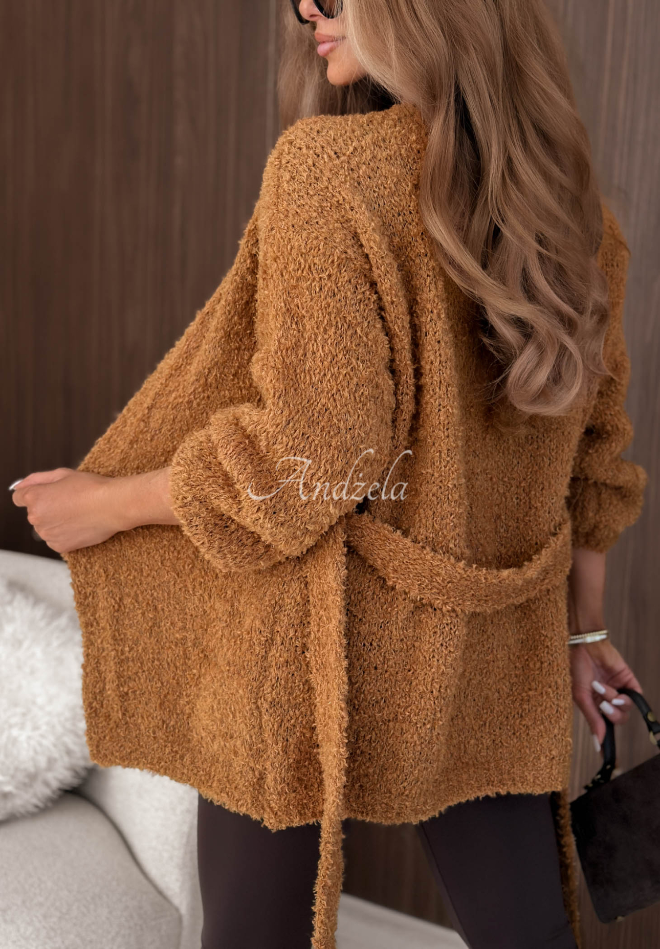 Viazaný kardigan s vlnou a mohérom Soft Whimsy ťavý