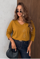 Blúzka longsleeve z dekoltem i cekinami Last Sunrays ťavia