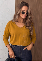 Blúzka longsleeve z dekoltem i cekinami Last Sunrays ťavia