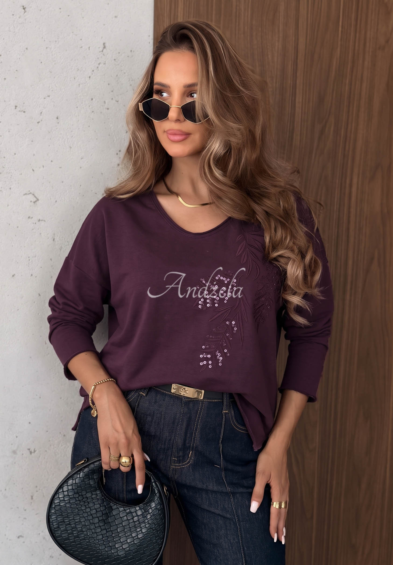 Bavlnená blúzka longsleeve s aplikáciou Last Sunrays čučoriedková
