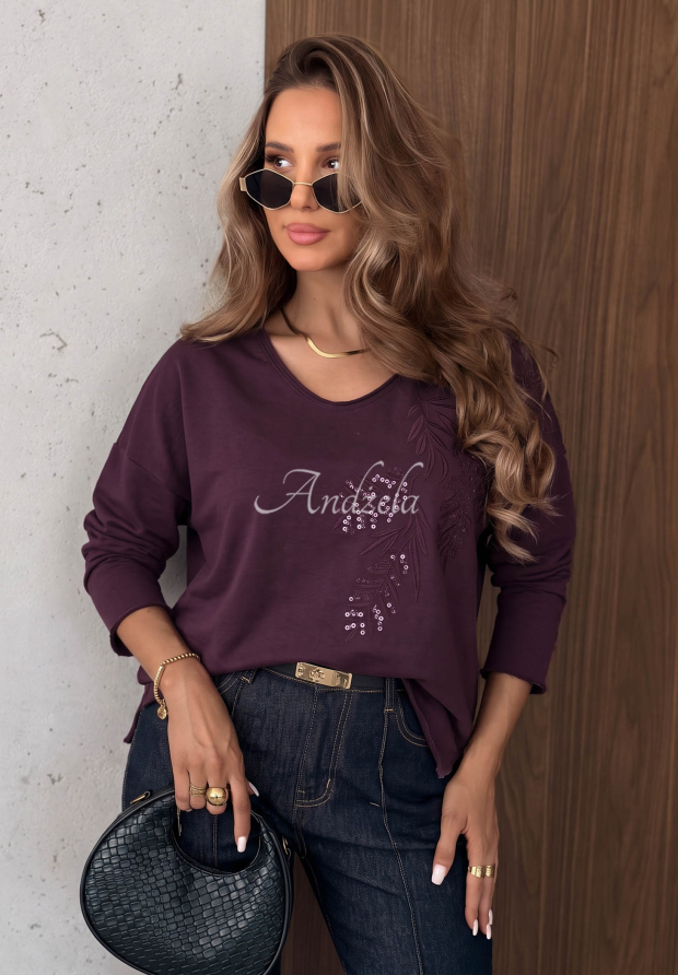 Bavlnen&aacute; bl&uacute;zka longsleeve s aplik&aacute;ciou Last Sunrays čučoriedkov&aacute;