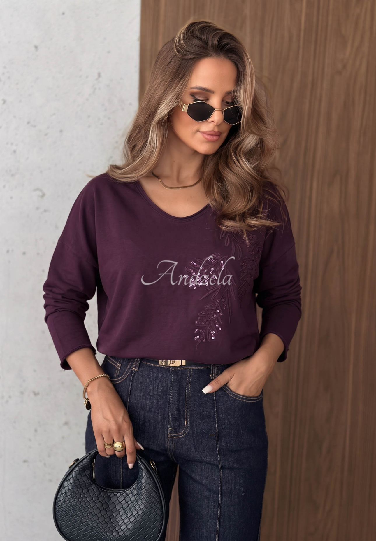 Bavlnená blúzka longsleeve s aplikáciou Last Sunrays čučoriedková