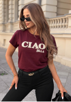 Tričko z napisem Ciao Bella bordová