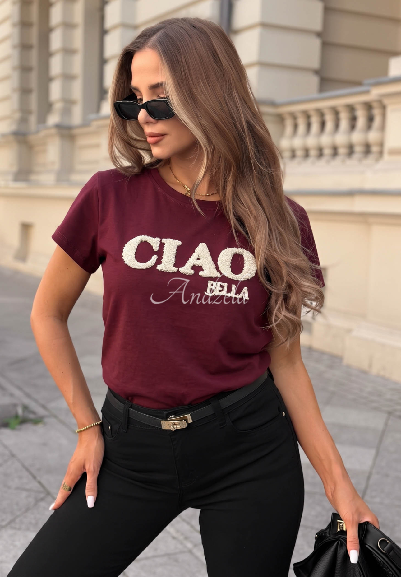 Bavlnené tričko s nápisom Ciao Bella bordová