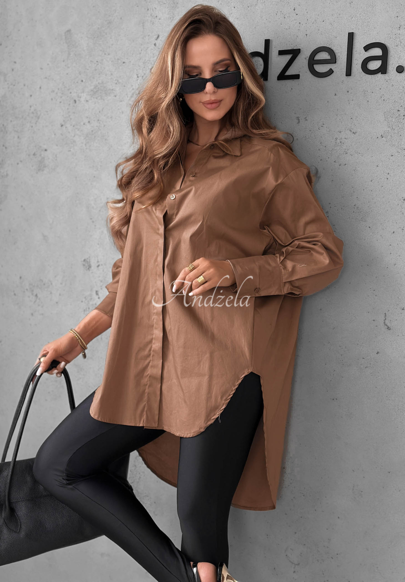 Asymetrická bavlnená košeľa s golierom Soft Darling ťavia