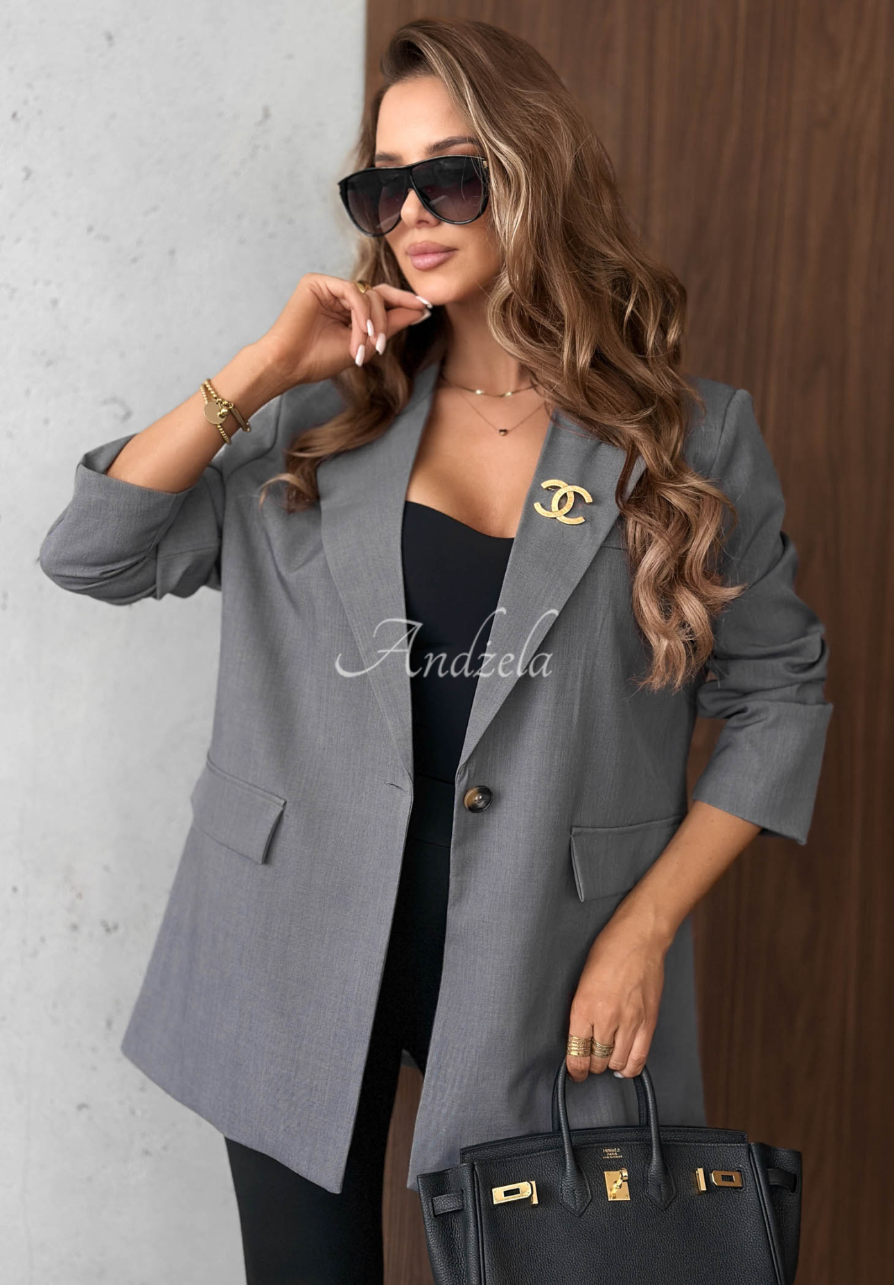 Elegantné sako s golierom Timeless Poise Sivá