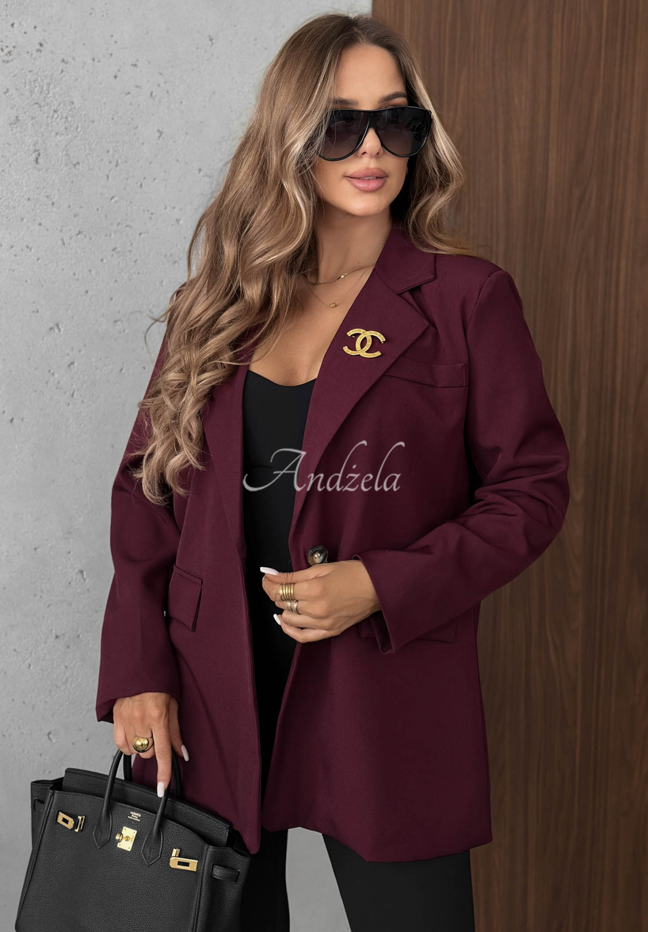 Elegantné sako s golierom Timeless Poise bordová
