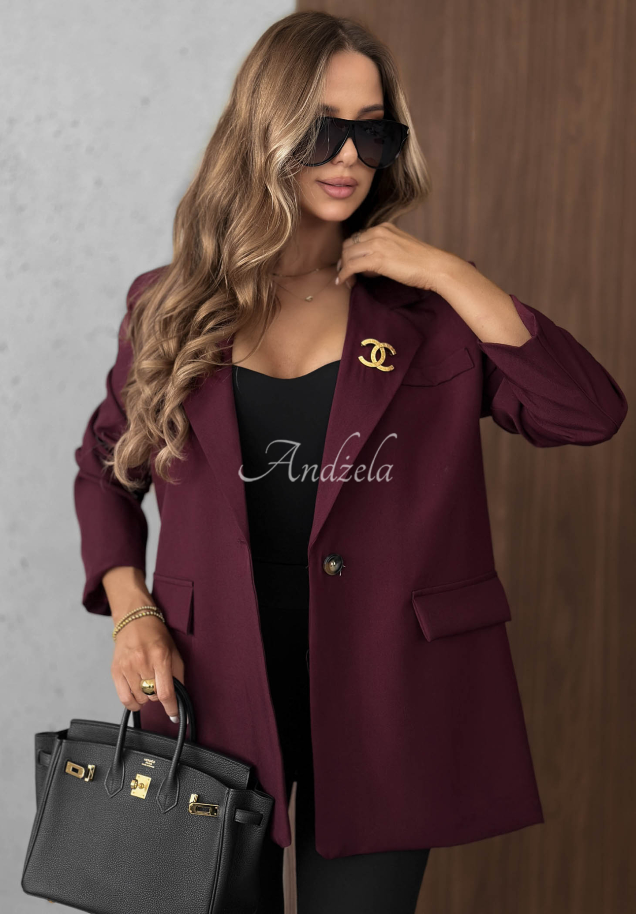 Elegantné sako s golierom Timeless Poise bordová