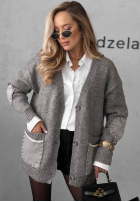 Rozpinany kardigan oversize z kieszeniami Cozy Society sivý