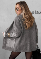 Rozpinany kardigan oversize z kieszeniami Cozy Society sivý