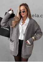 Rozpinany kardigan oversize z kieszeniami Cozy Society sivý