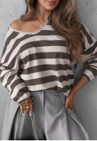 Blúzka longsleeve w paski Mocha Touch béžovo-čokoládová