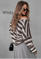 Blúzka longsleeve w paski Mocha Touch béžovo-čokoládová
