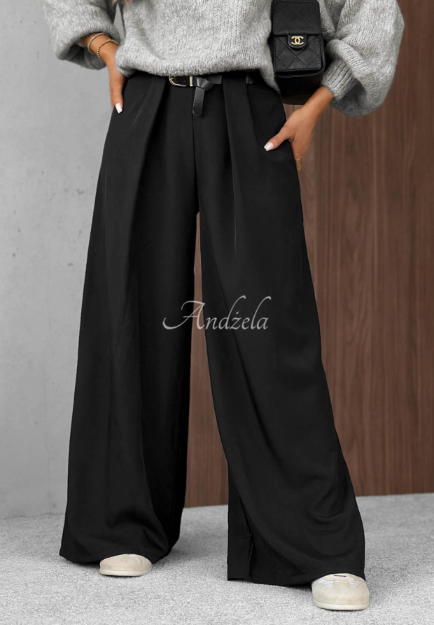 Elegantn&eacute; nohavice wide leg so z&aacute;ložkami Timeless Poise čierne