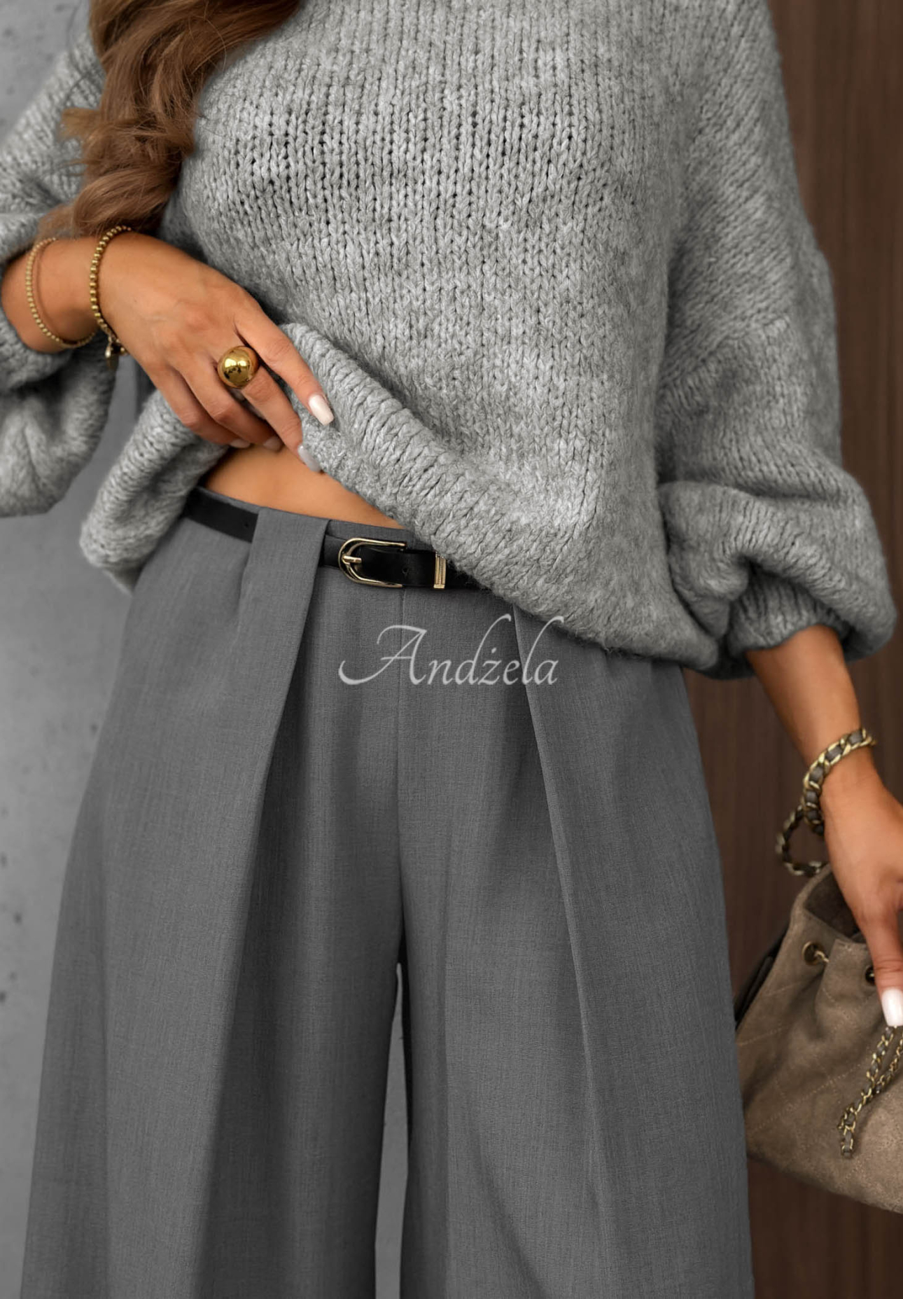 Elegantné nohavice wide leg so záložkami Timeless Poise sivé