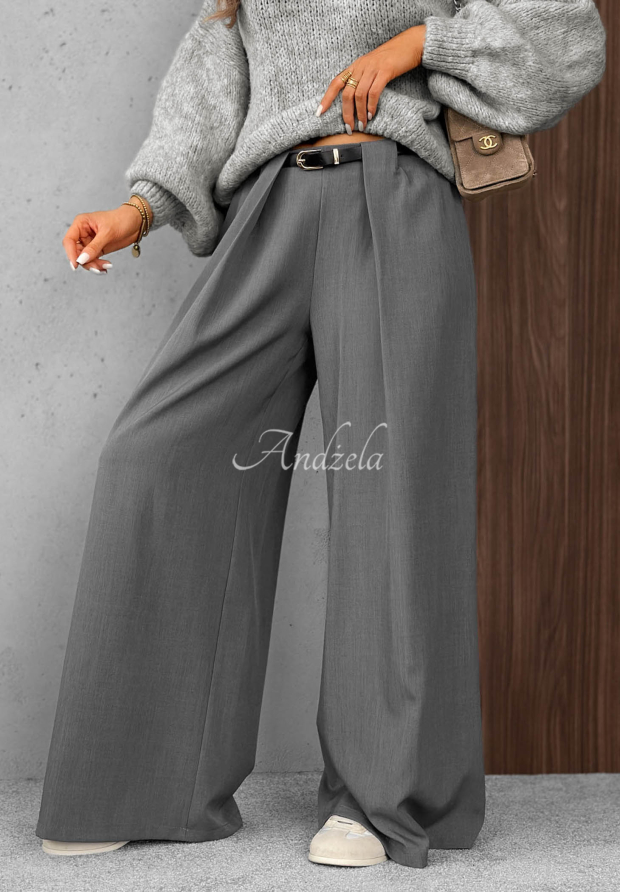 Elegantn&eacute; nohavice wide leg so z&aacute;ložkami Timeless Poise siv&eacute;