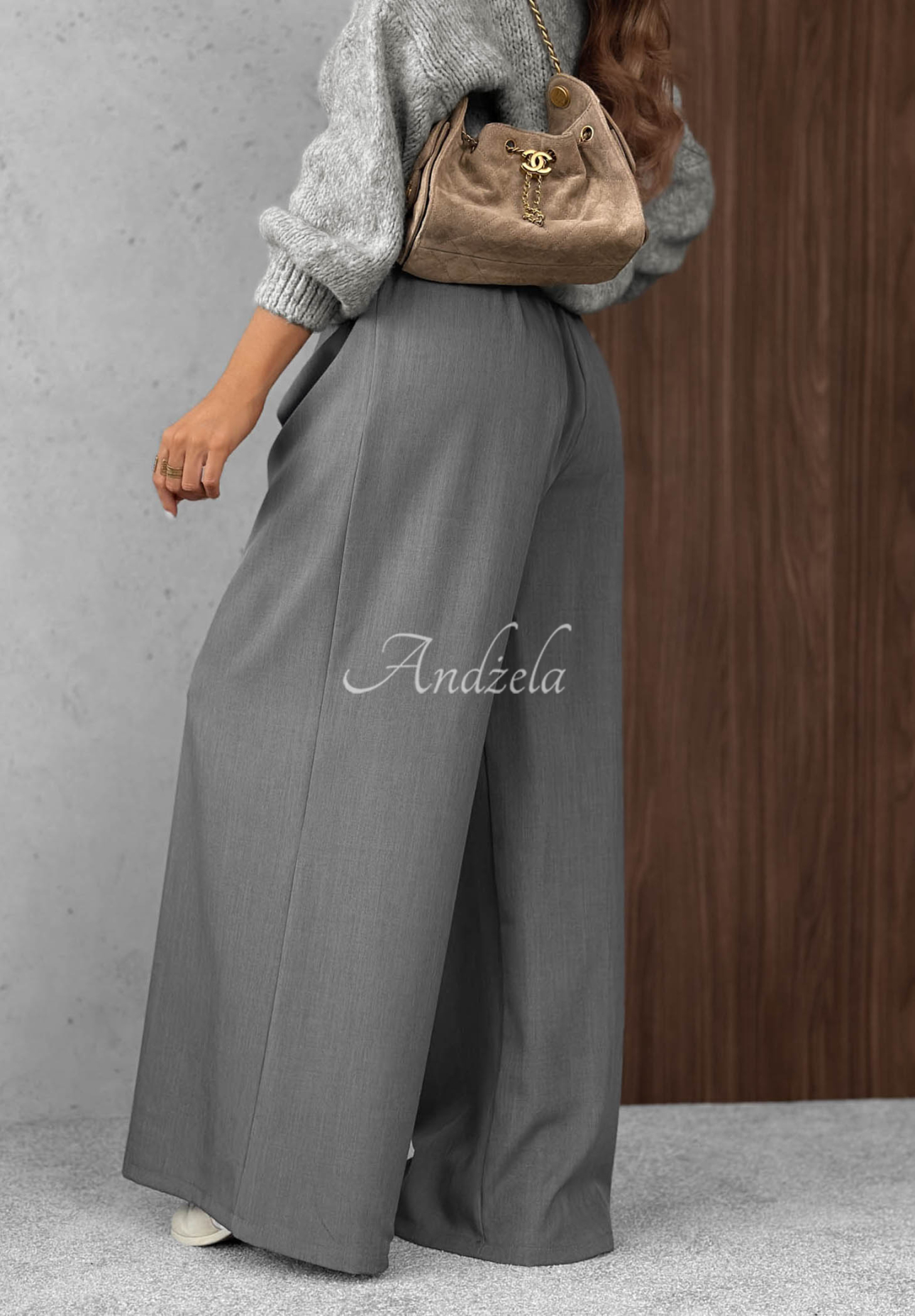 Elegantné nohavice wide leg so záložkami Timeless Poise sivé