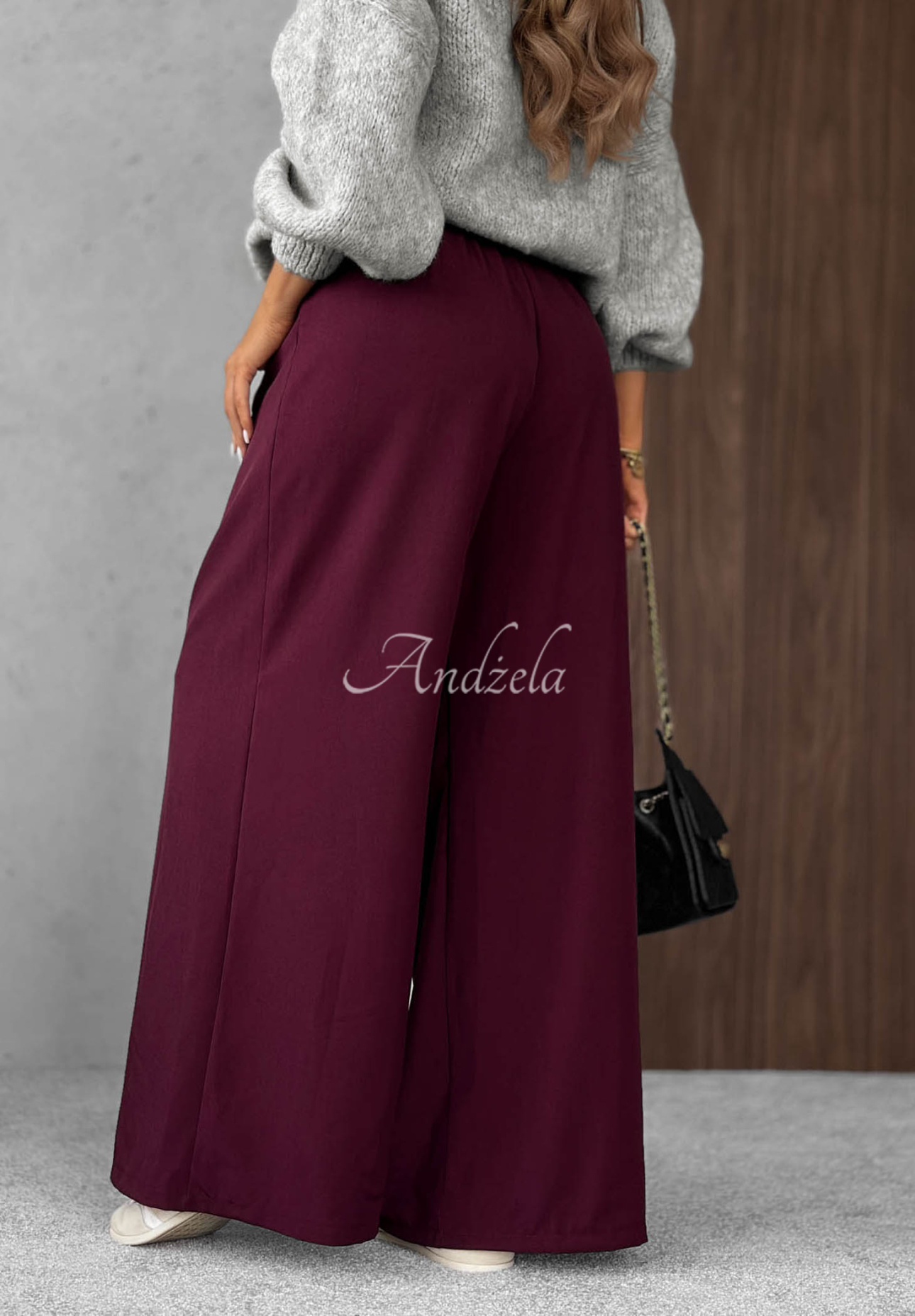 Elegantné nohavice wide leg so záložkami Timeless Poise bordová
