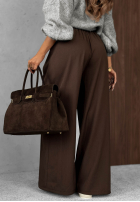 Eleganckie Nohavice wide leg z zakładkami Timeless Poise čokoládové