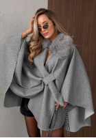 Kabát nietoperz z futerkiem Feather Soft sivý