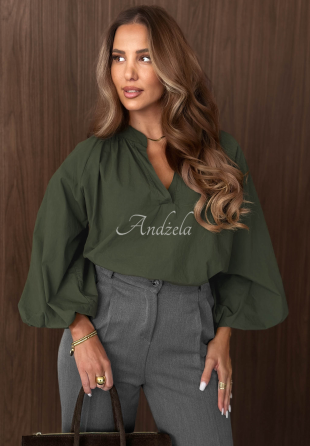 Bavlnen&aacute; ko&scaron;eľa s naberan&yacute;mi ruk&aacute;vmi Autumn Bella khaki