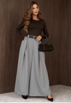 látkové Nohavice wide leg z paskiem Simple Elegance čierne