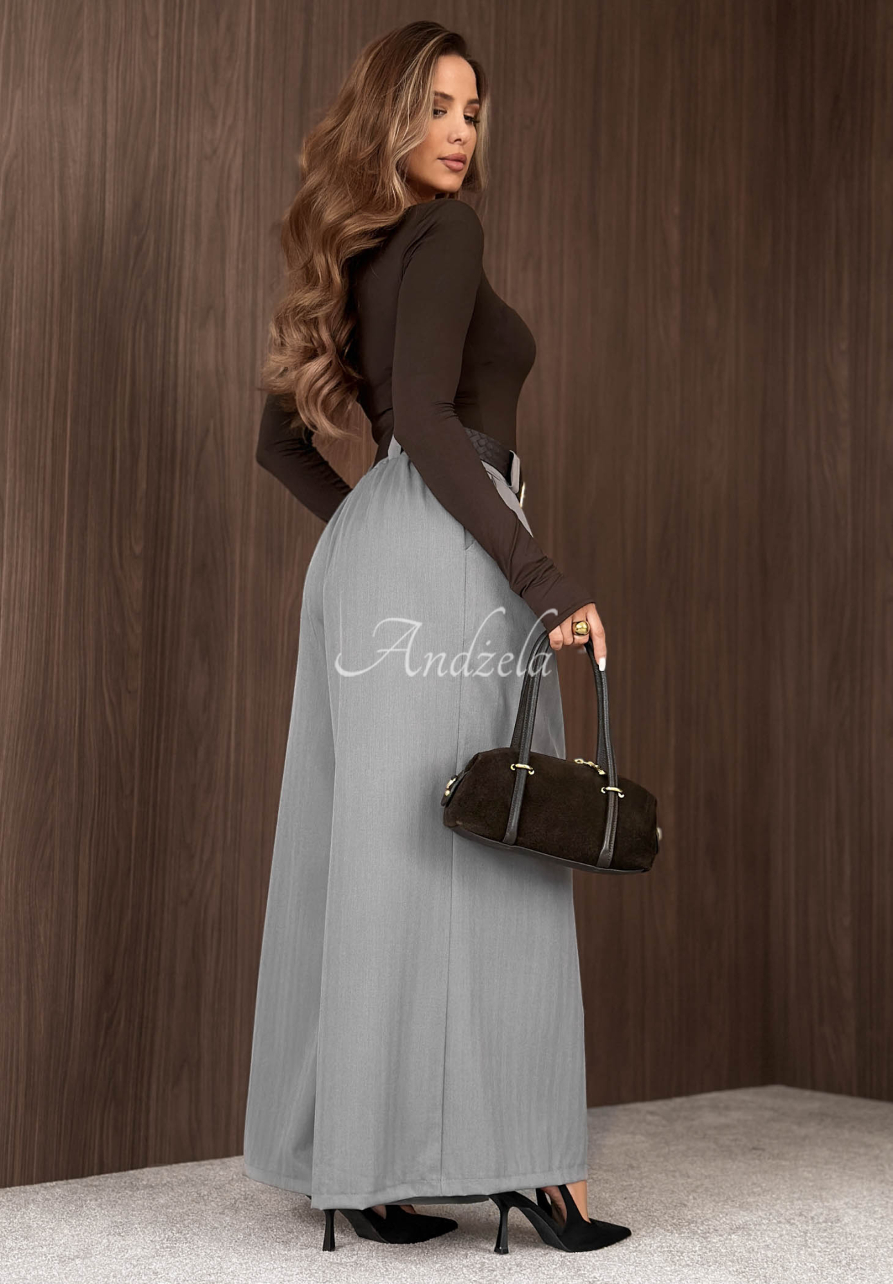 Látkové nohavice wide leg s opaskom Simple Elegance sivé