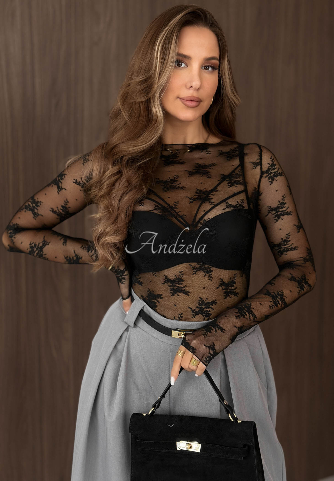 Čipkovaná blúzka longsleeve Blush Season čierna