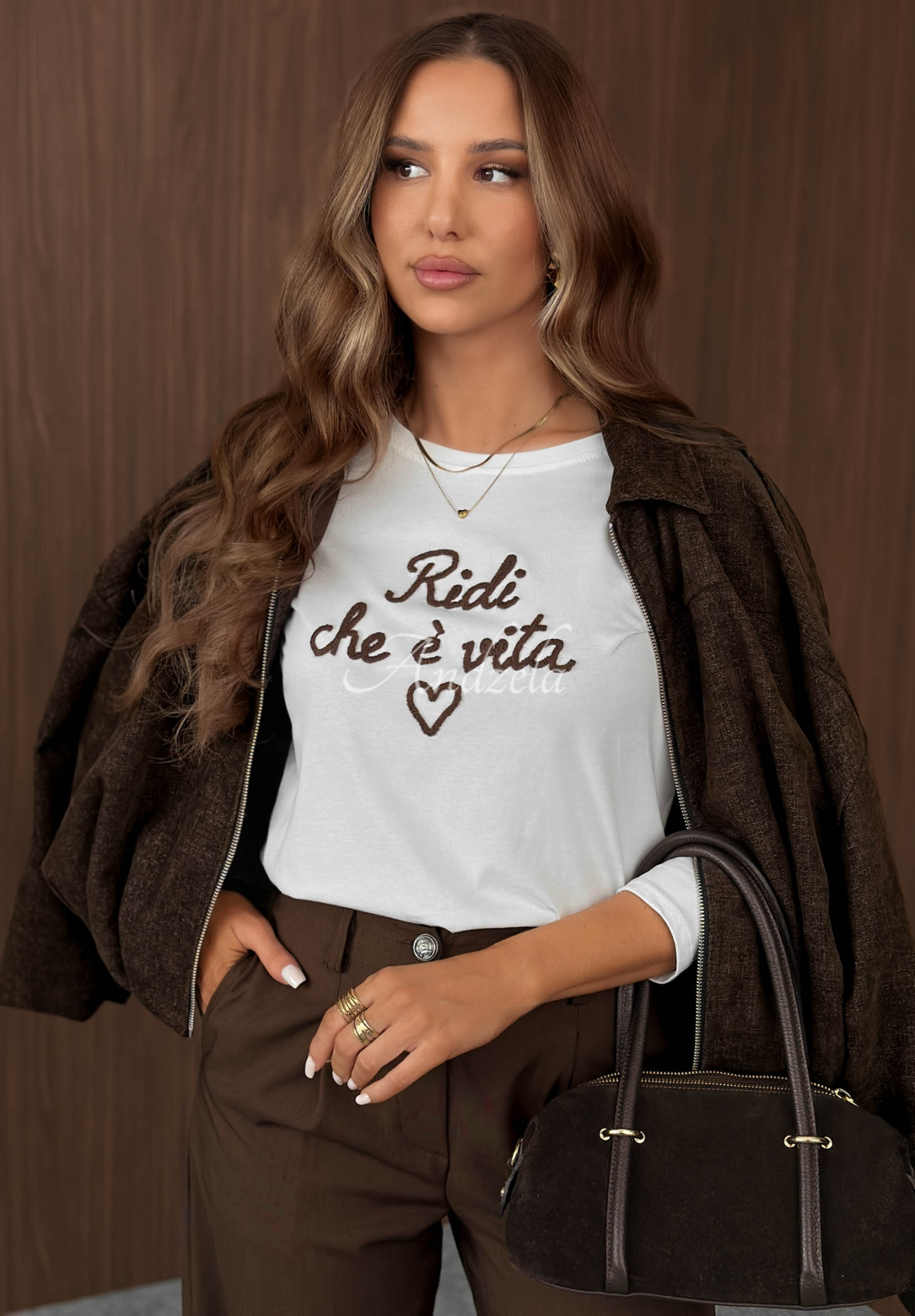 Bavlnená blúzka longsleeve s nápisom Ridi Che Biela
