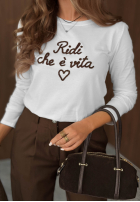 Tričko z napisem Ridi De Vita biało-čokoládový