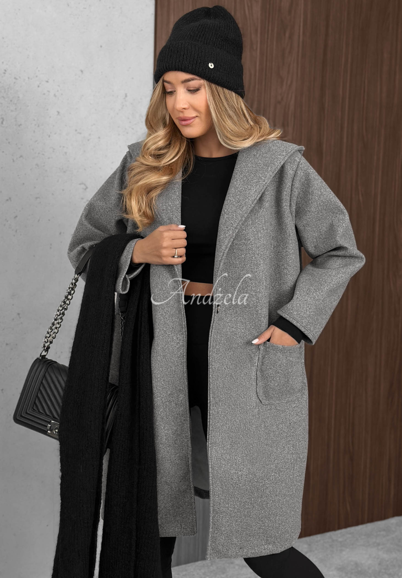 Dlhý oversize kabát s vlnou City Autumn sivý