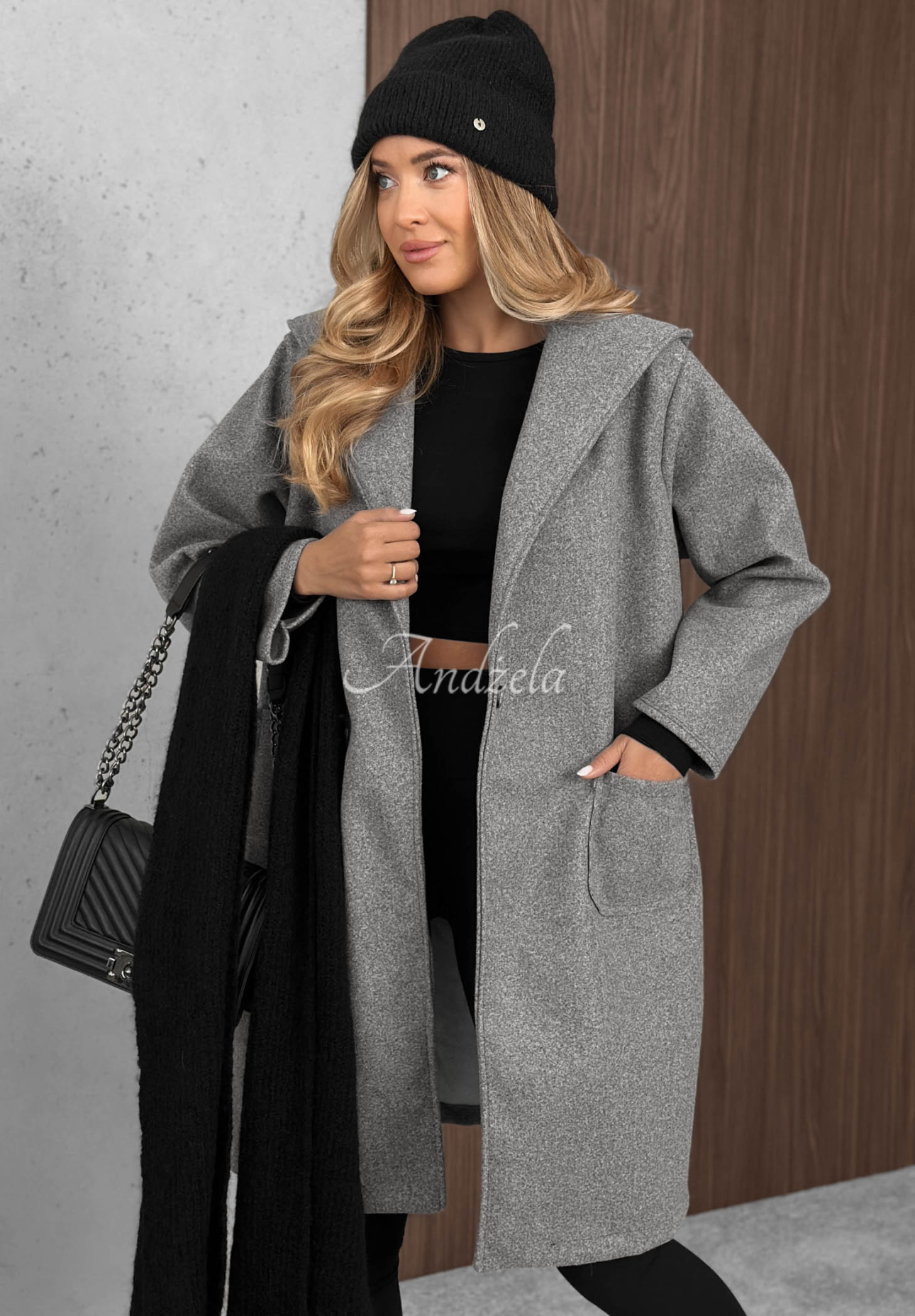 Dlhý oversize kabát s vlnou City Autumn sivý