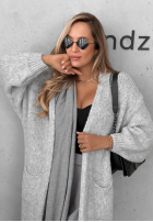 Dlhý oversize kardigán s vreckami s vlnou a vsikózou November Walk Svetlosivá