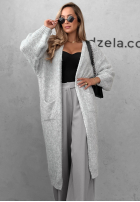 Dlhý oversize kardigán s vreckami s vlnou a vsikózou November Walk Svetlosivá