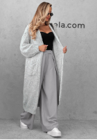 Dlhý oversize kardigán s vreckami s vlnou a vsikózou November Walk Svetlosivá