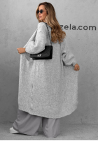 Dlhý oversize kardigán s vreckami s vlnou a vsikózou November Walk Svetlosivá