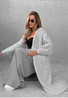 Dlhý oversize kardigán s vreckami s vlnou a vsikózou November Walk Svetlosivá