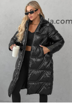 Długa Prešívaná Bunda s kapucňou Winter Mode čierna
