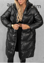 Długa Prešívaná Bunda s kapucňou Winter Mode čierna